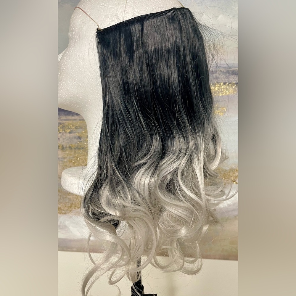 HAIR, 16” Halo extension, Black to Silver/Gray
